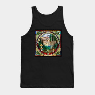Woodsy Scenery Mushrooms Stained Glass Tank Top